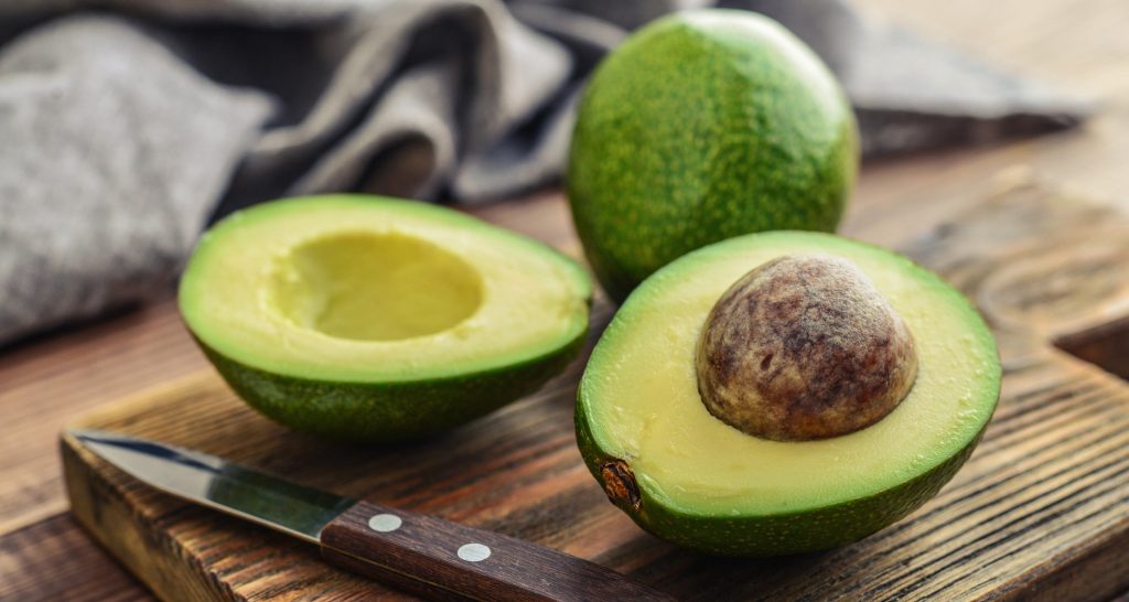 An avocado cut in half