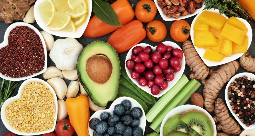A variety of heart healthy plant foods